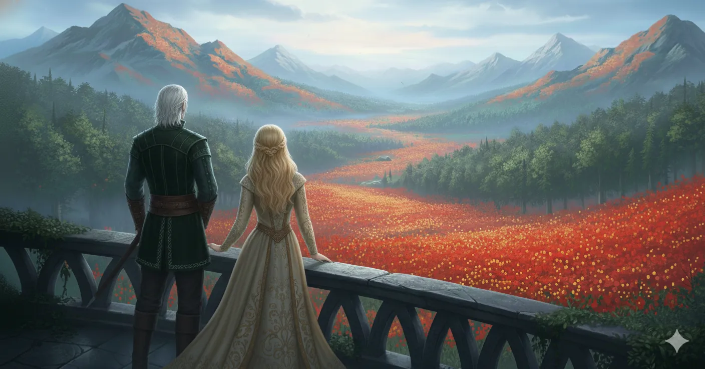 The kingsflame blooms once more in miraculous abundance when spring arrives following the defeat of Erawan and Maeve, signaling that the land has accepted Aelin as queen and that true peace has finally returned.